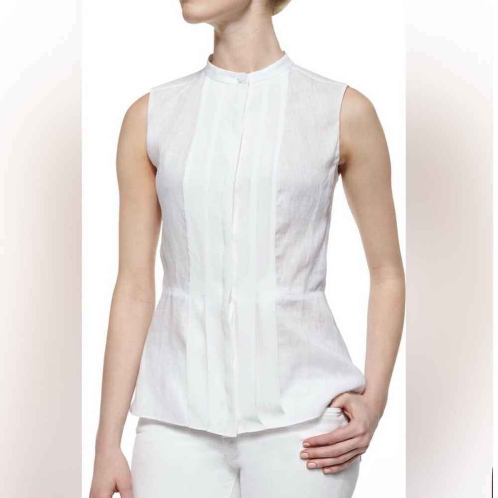 TORY‎ BURCH Pleated Sleeveless Silk/Linen Button Down Blouse Size 0